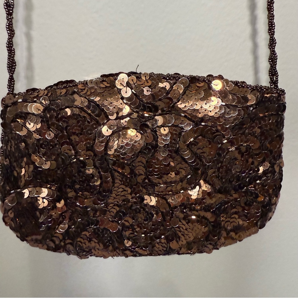 CARLA MARCHI Beautiful Beaded Women's Purse Crossbody copper metallic